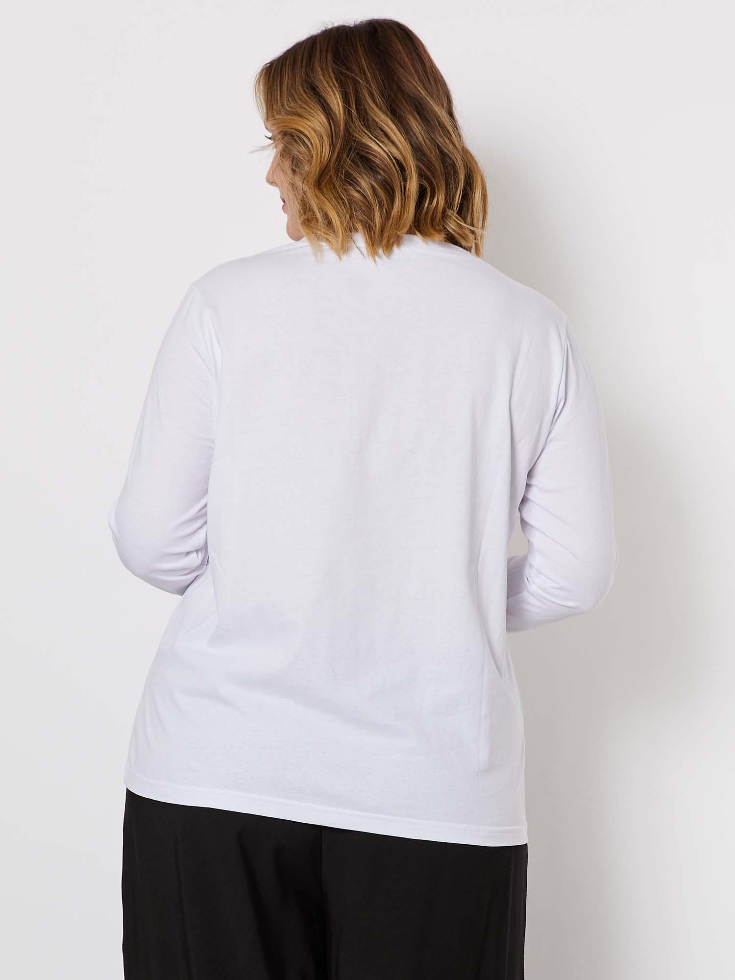Heart Print Long Sleeve Cotton Top - White