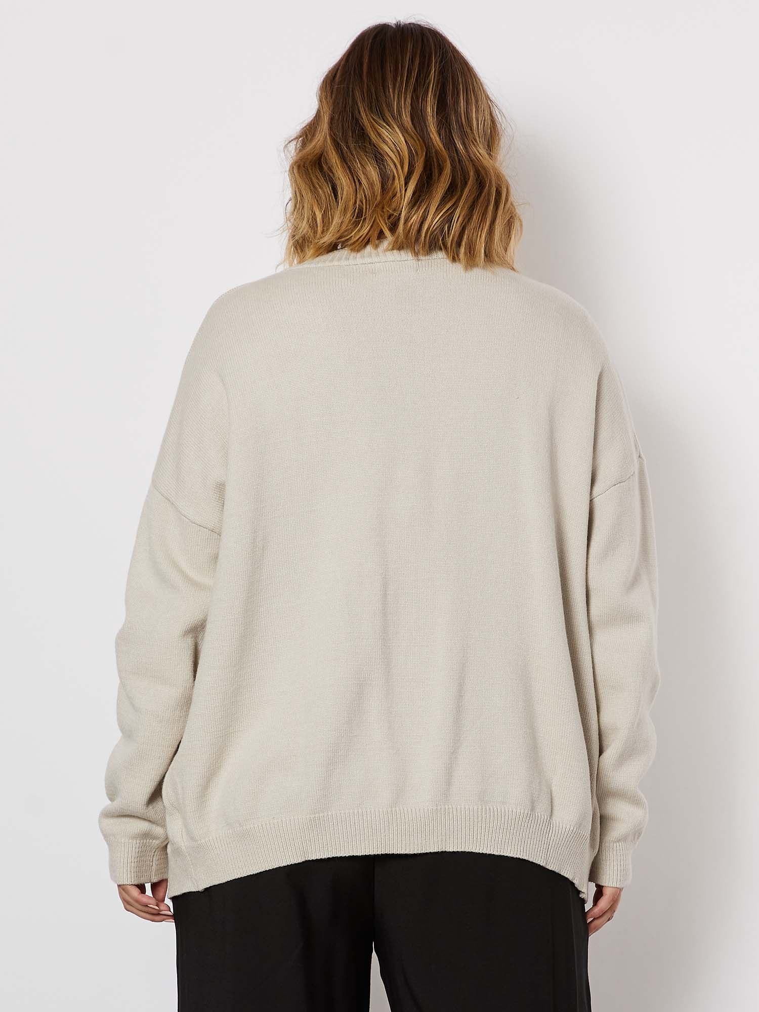 V Neck Button Cardigan - Stone