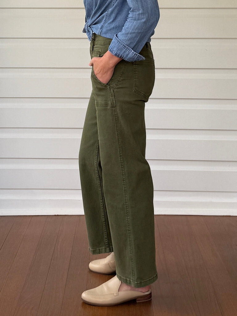 Hudson High Rise Wide Leg Jean - Khaki