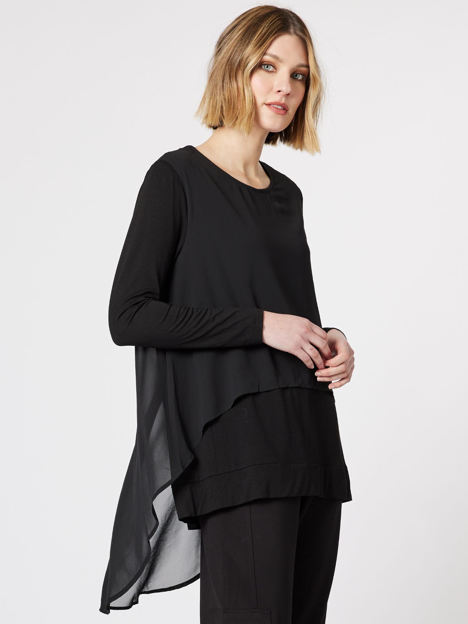 Layered High Lo Tunic - Black