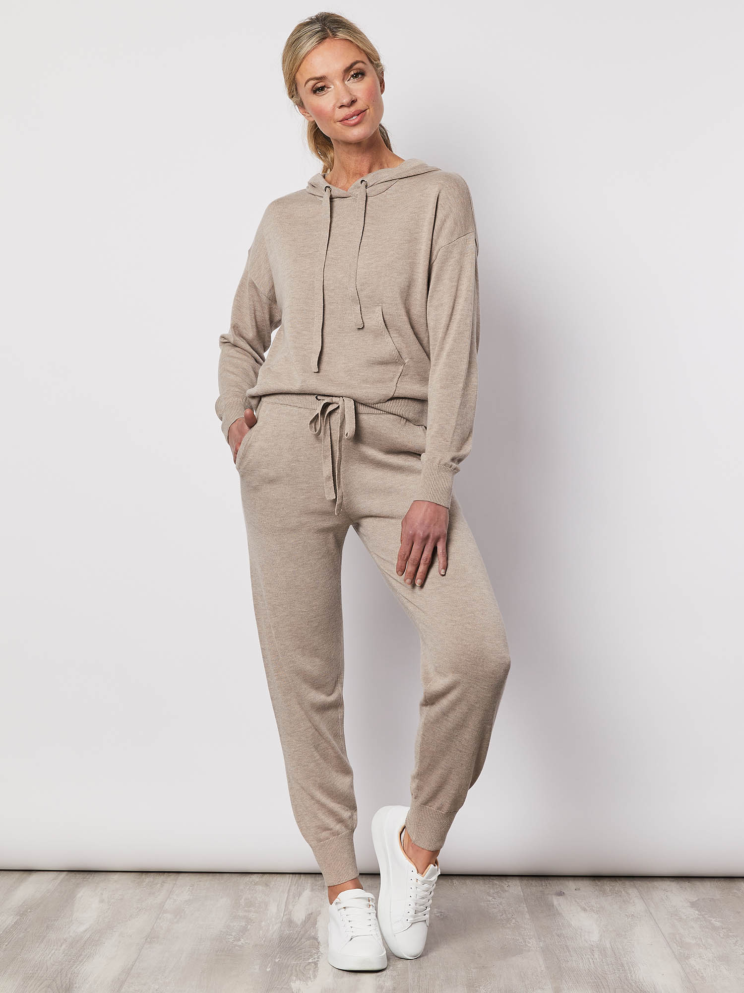 Hooded Front Pocket Knit - Latte