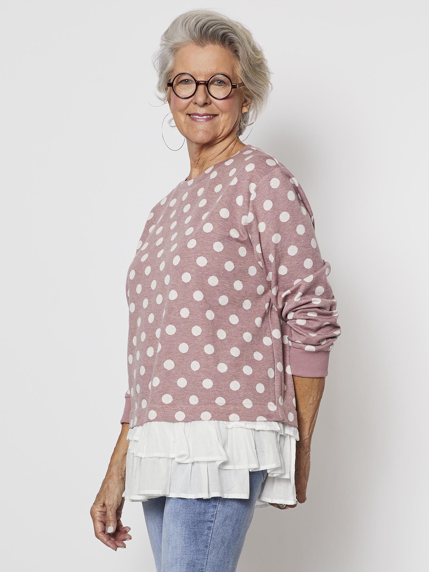 Spot Ruffle Hem Sweatshirt - Musk