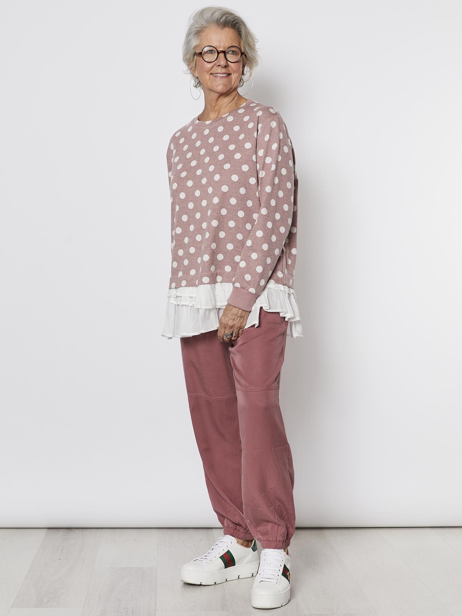 Spot Ruffle Hem Sweatshirt - Musk