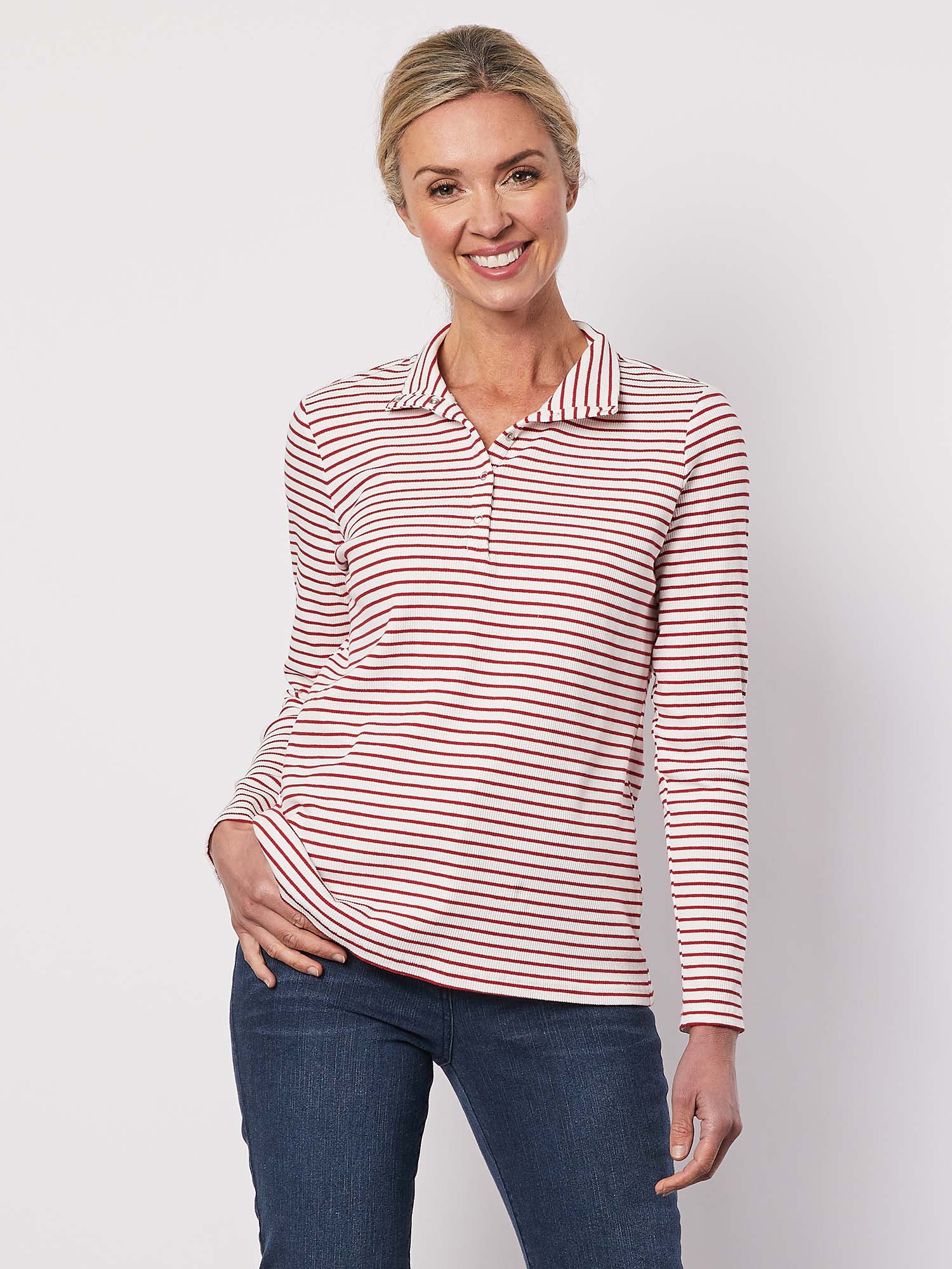 Stud Collar Rib Top - Red