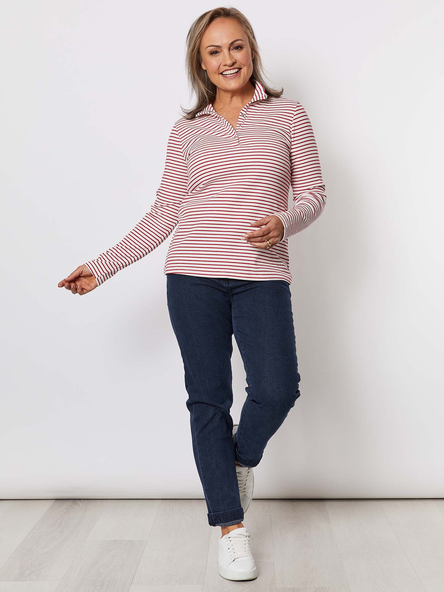 Stud Collar Rib Top - Red