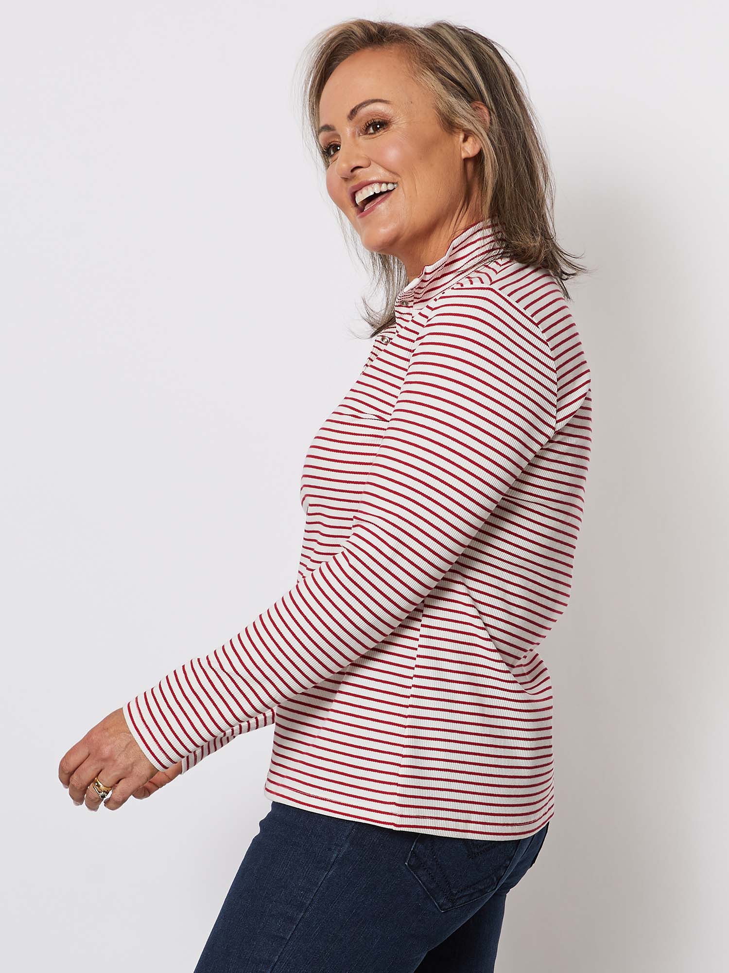 Stud Collar Rib Top - Red