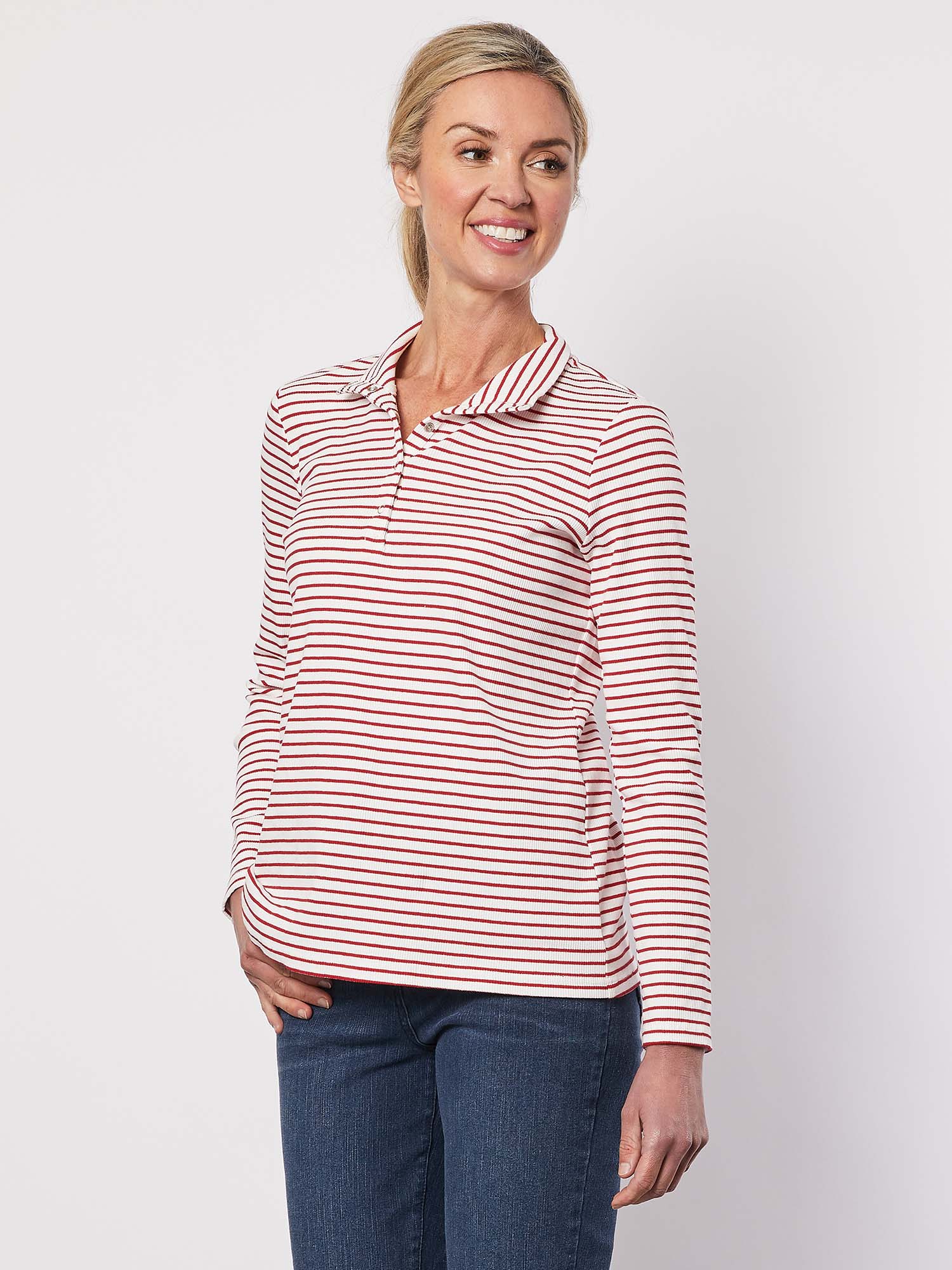 Stud Collar Rib Top - Red