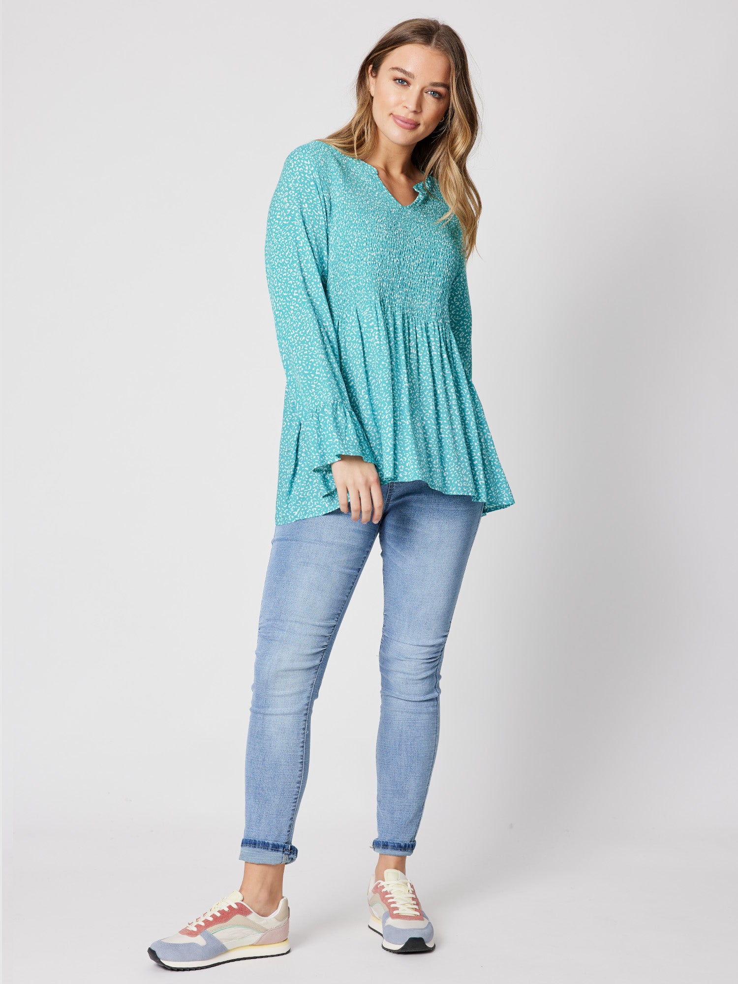 Shirred Front Top - Lagoon