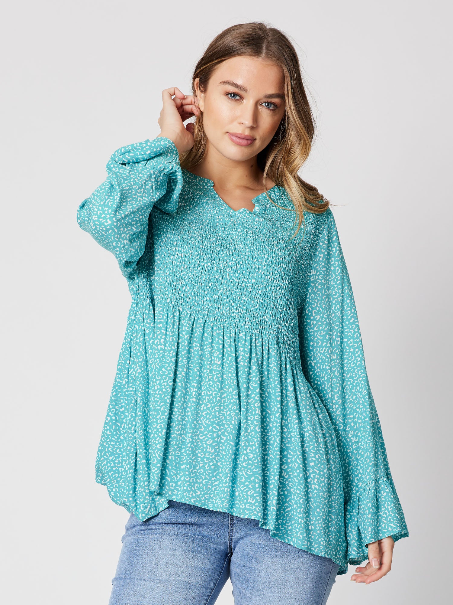 Shirred Front Top - Lagoon