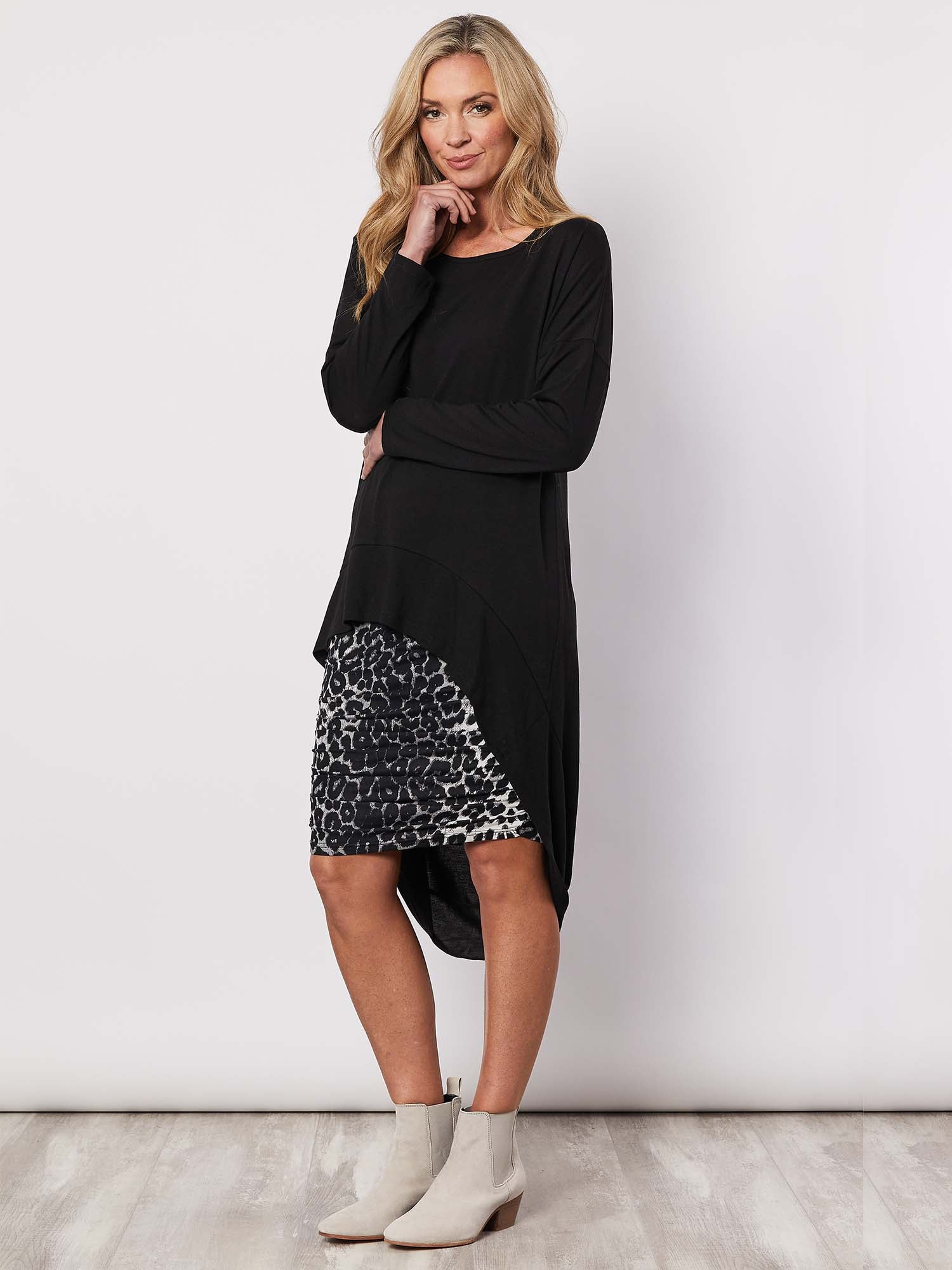 Animal Print Ruched Skirt - Silver