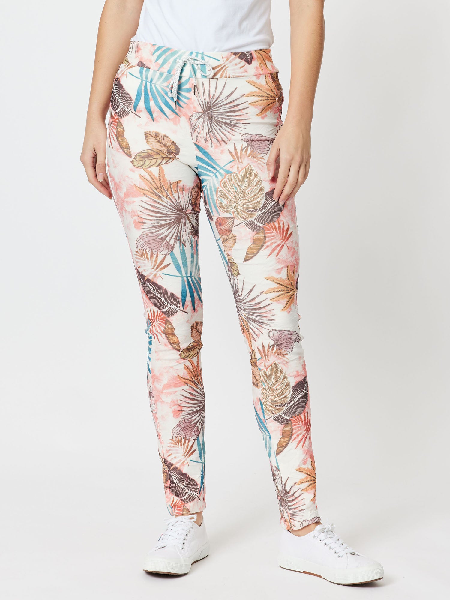 Leaf Print Crushed Stretch Jean - Multi
