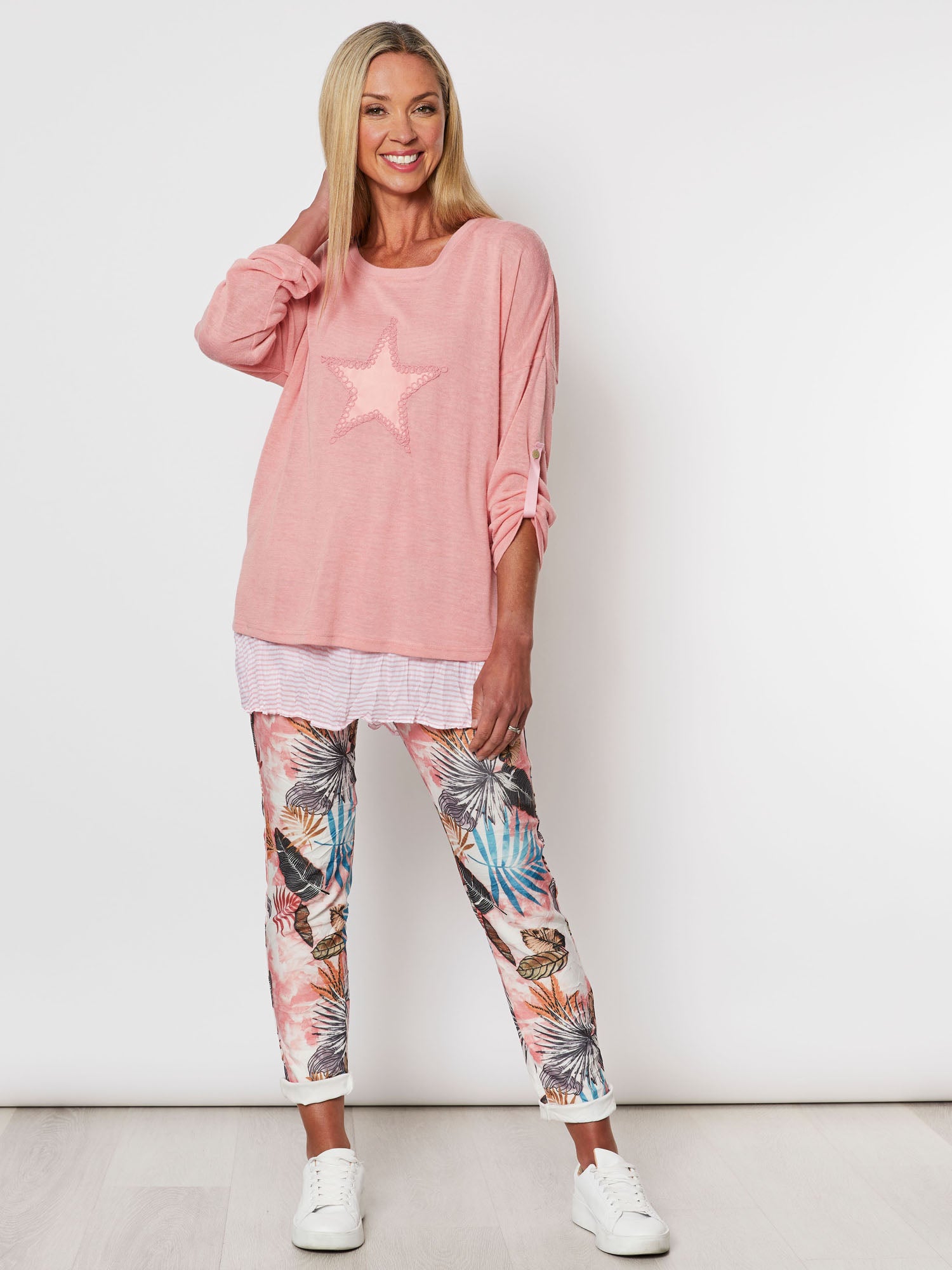 Leaf Print Crushed Stretch Jean - Multi