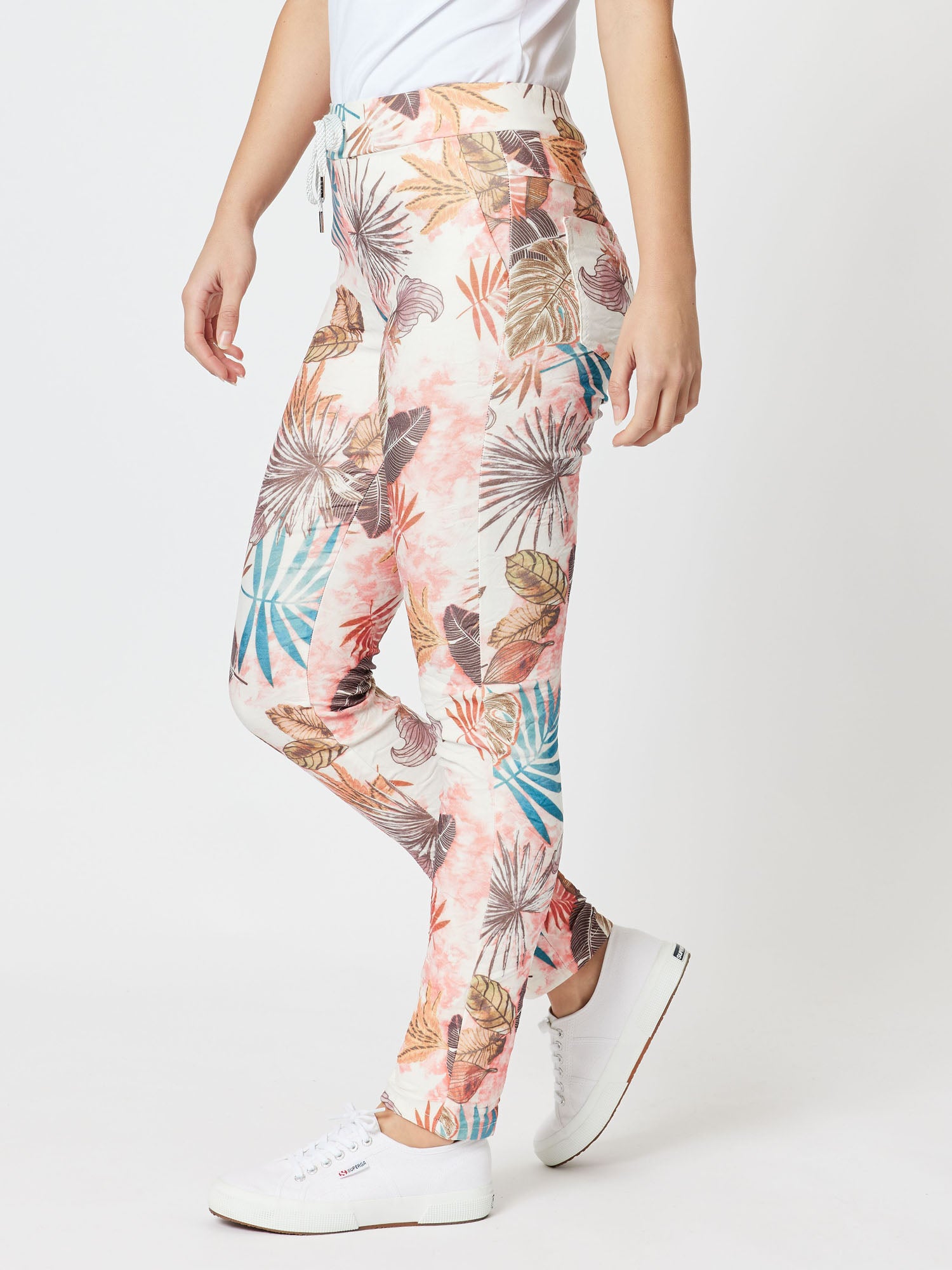Leaf Print Crushed Stretch Jean - Multi
