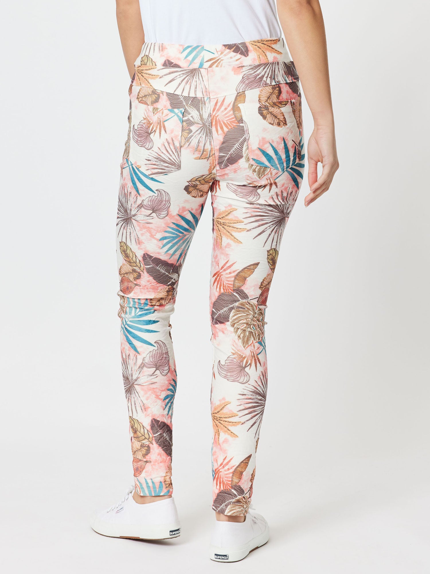 Leaf Print Crushed Stretch Jean - Multi