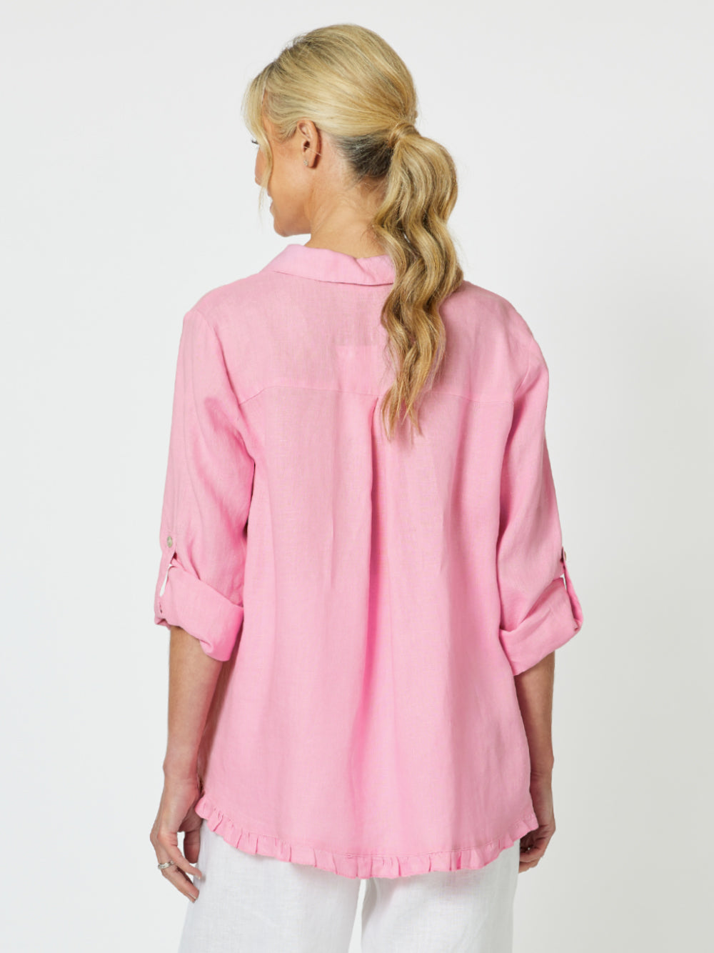 Ruffle Hem Linen Shirt - Candy