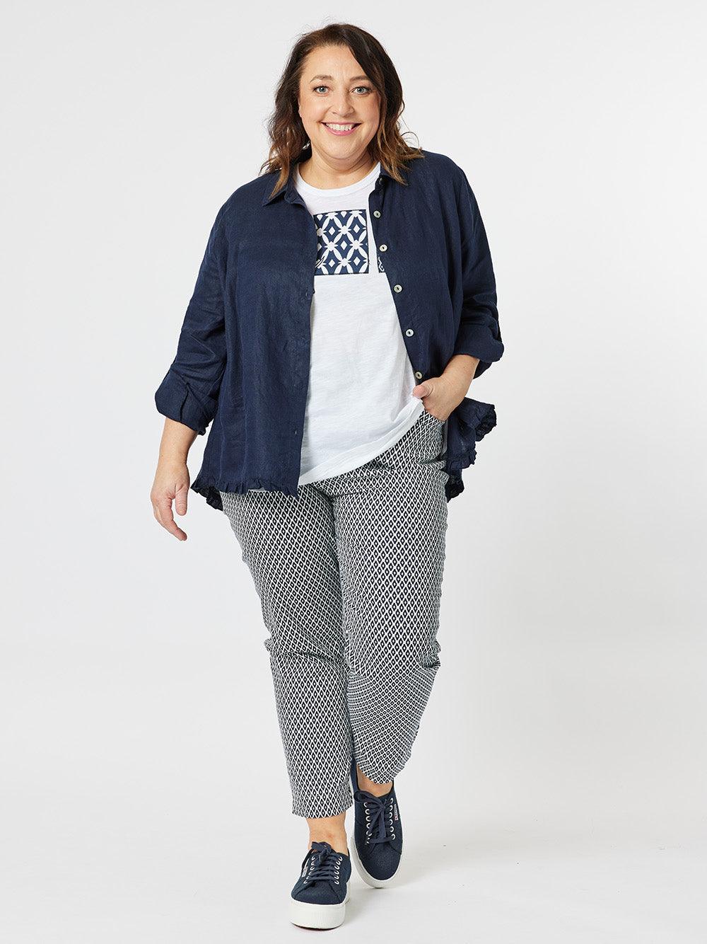 Applique Cotton T-Shirt - White/Navy
