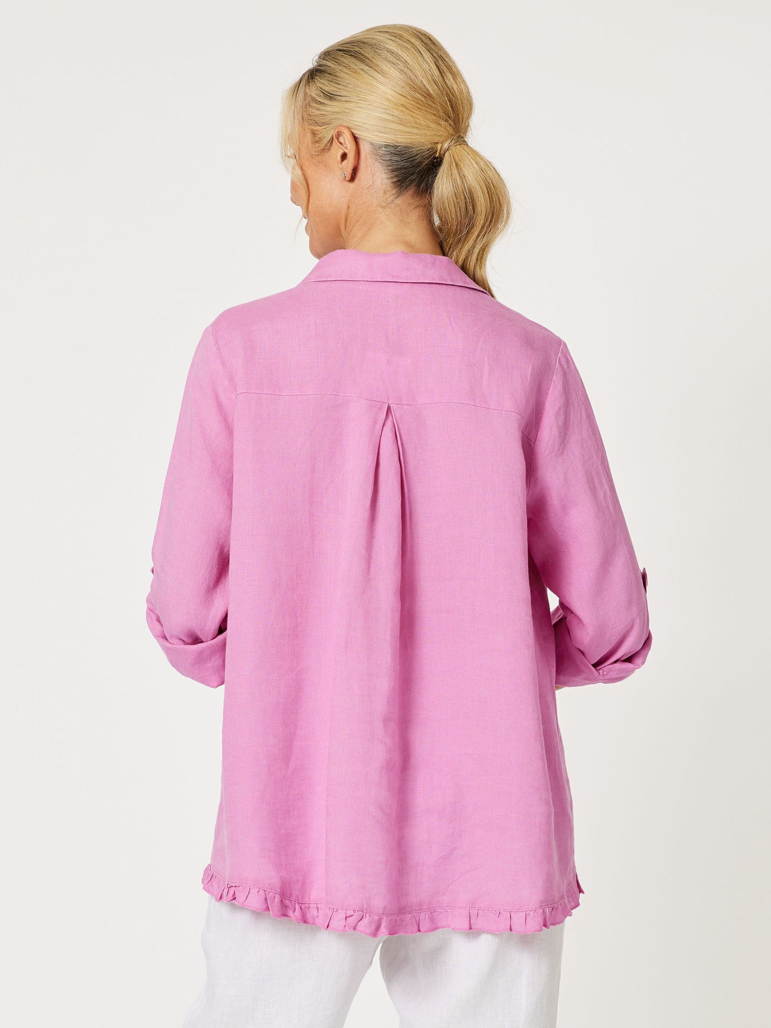 Ruffle Hem Linen Shirt - Orchid