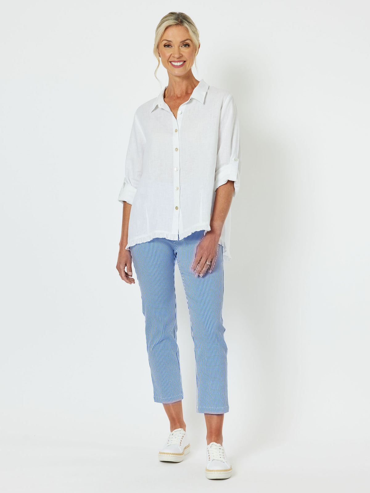LINEN TEXTURED RUFFLED SHIRT