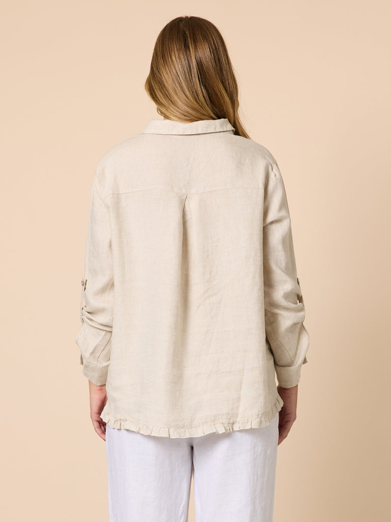 Linen Ruffle Hem Shirt - Natural RC&CO