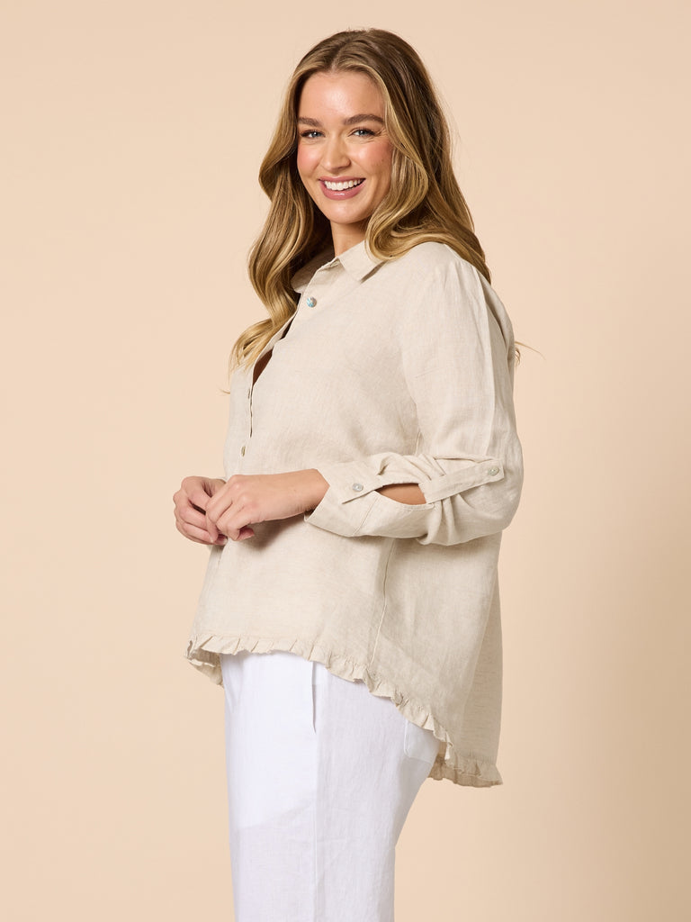 Linen Ruffle Hem Shirt - Natural RC&CO