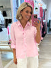 Ruffle Hem Linen Shirt - Pink