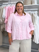 Ruffle Hem Linen Shirt - Pink