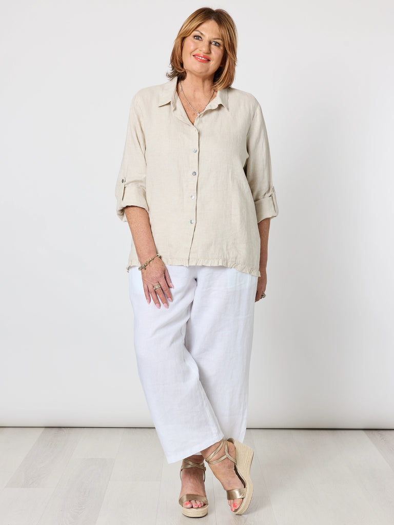 Linen Ruffle Hem Shirt - Natural RC&CO