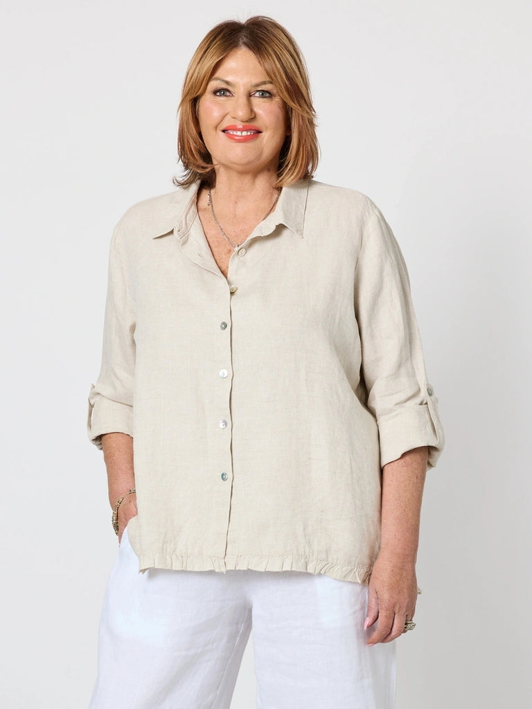 Linen Ruffle Hem Shirt - Natural RC&CO