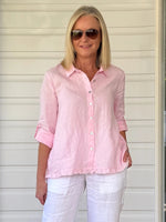 Ruffle Hem Linen Shirt - Pink