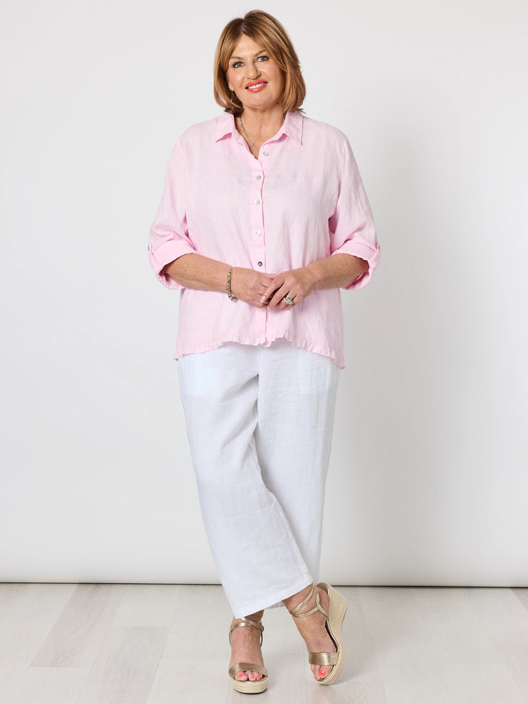 Linen Ruffle Hem Shirt - Pink RC&CO