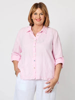 Ruffle Hem Linen Shirt - Pink