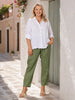 Sarah Linen Pleat Hem Pant - Khaki