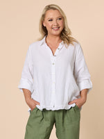 Ruffle Hem Linen Shirt - White