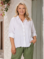 Ruffle Hem Linen Shirt - White