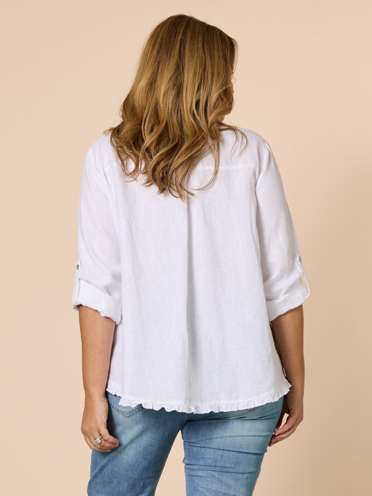 Ruffle Hem Linen Shirt - White – RC & Co