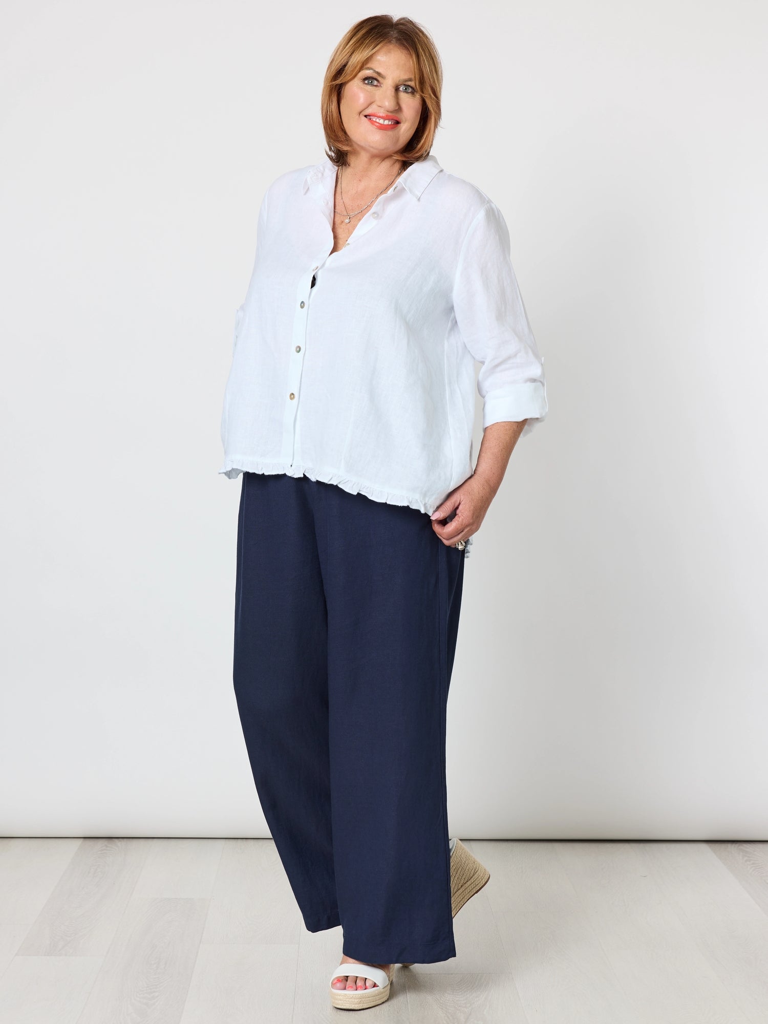Ruffle Hem Linen Shirt - White – RC & Co