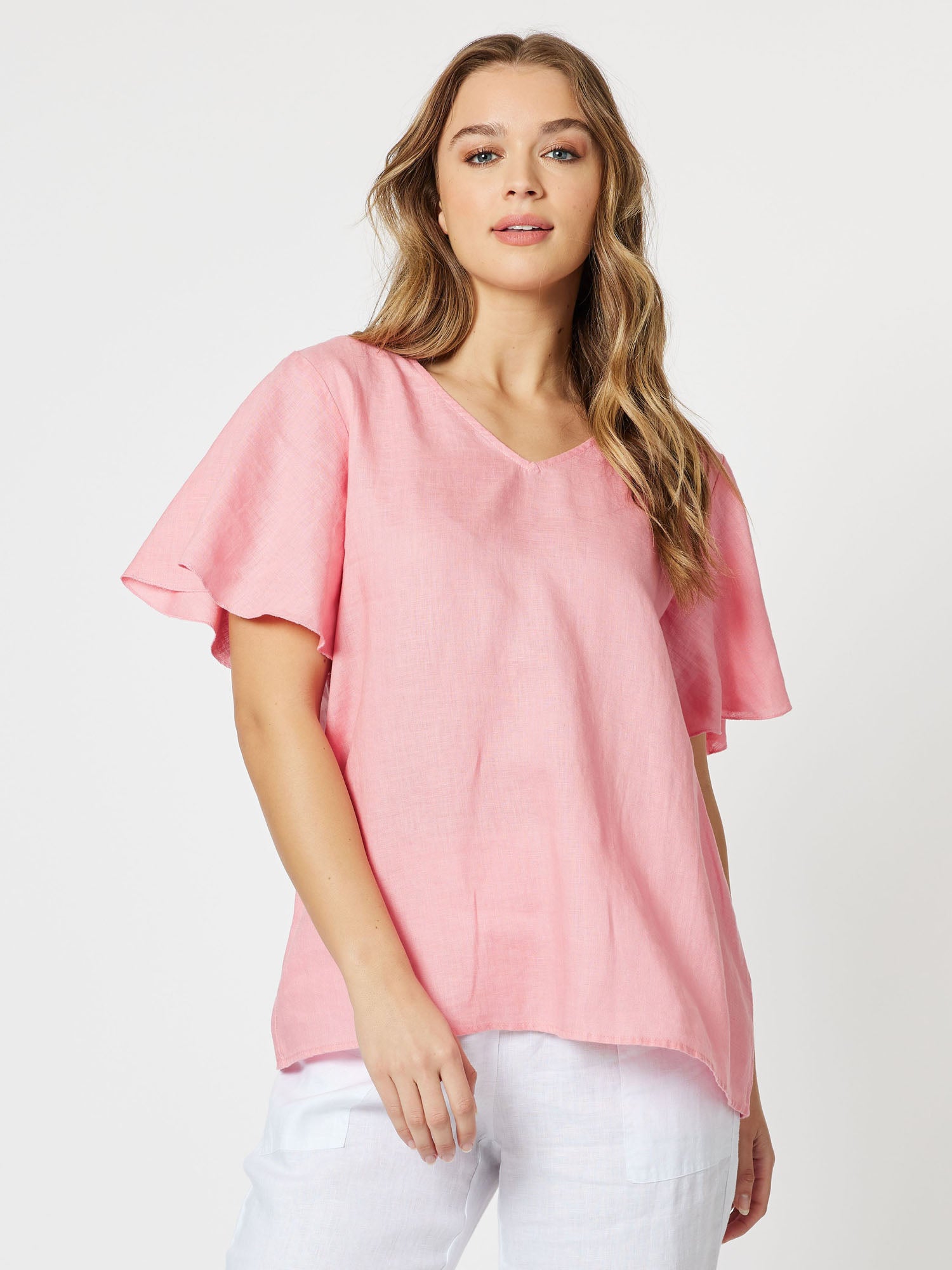 Flute Sleeve Linen Top - Petal