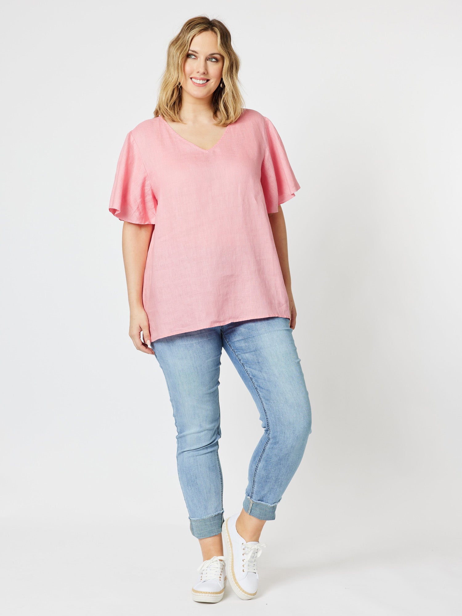 Flute Sleeve Linen Top - Petal