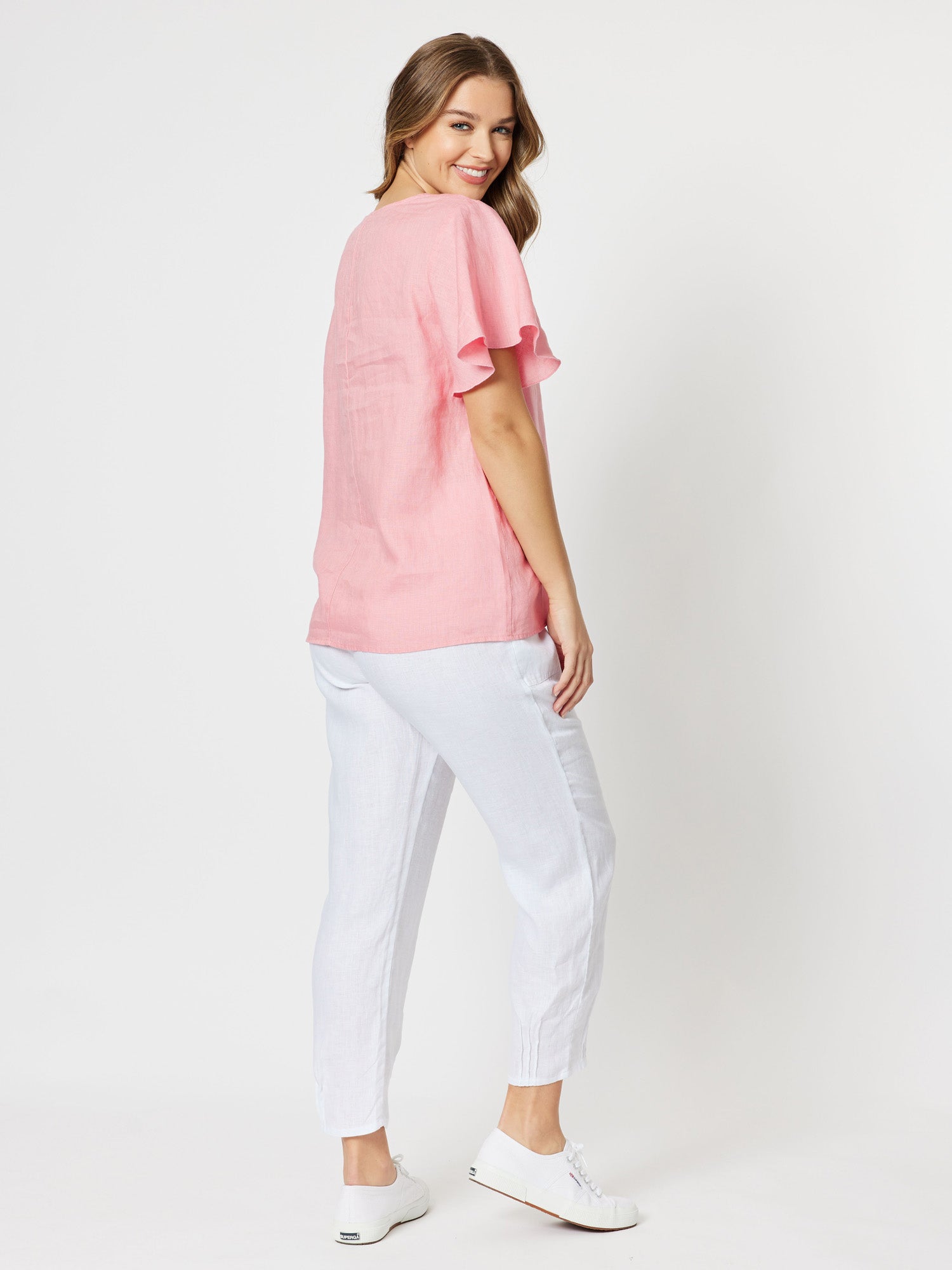 Flute Sleeve Linen Top - Petal