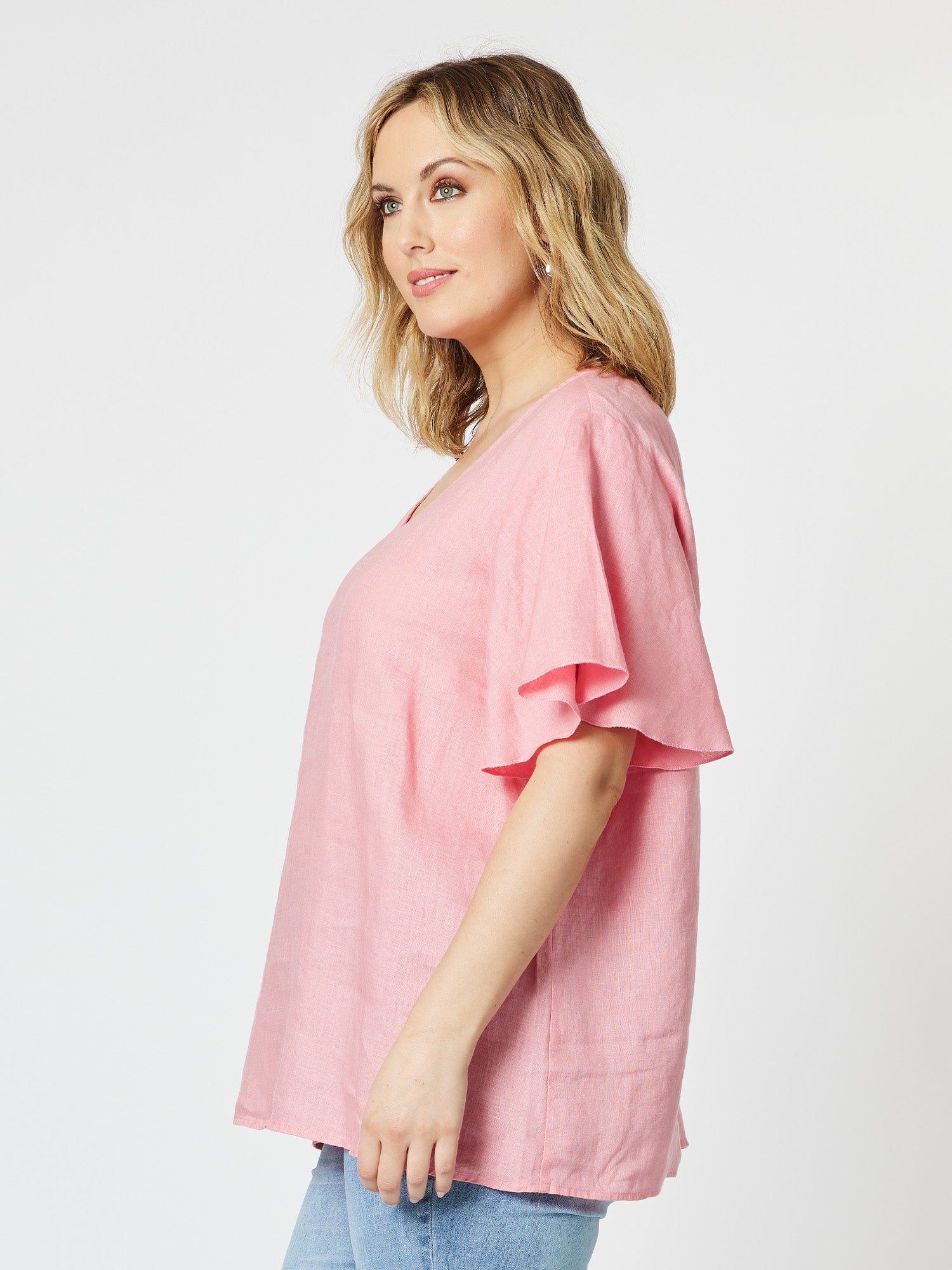 Flute Sleeve Linen Top - Petal