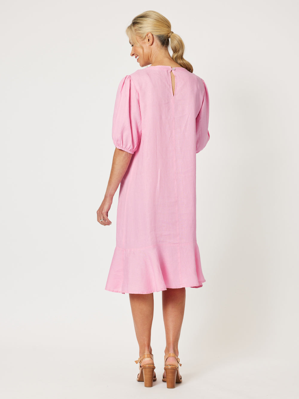 Flute Hem Linen Midi Dress - Candy