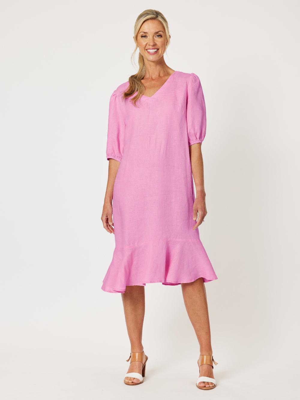 Flute Hem Linen Midi Dress - Orchid