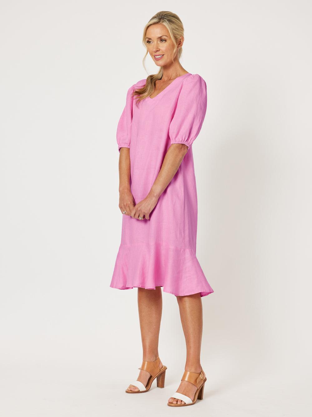 Flute Hem Linen Midi Dress - Orchid