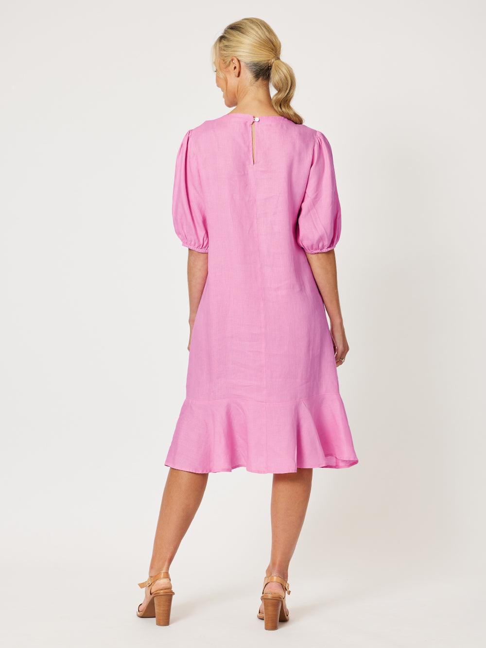 Flute Hem Linen Midi Dress - Orchid