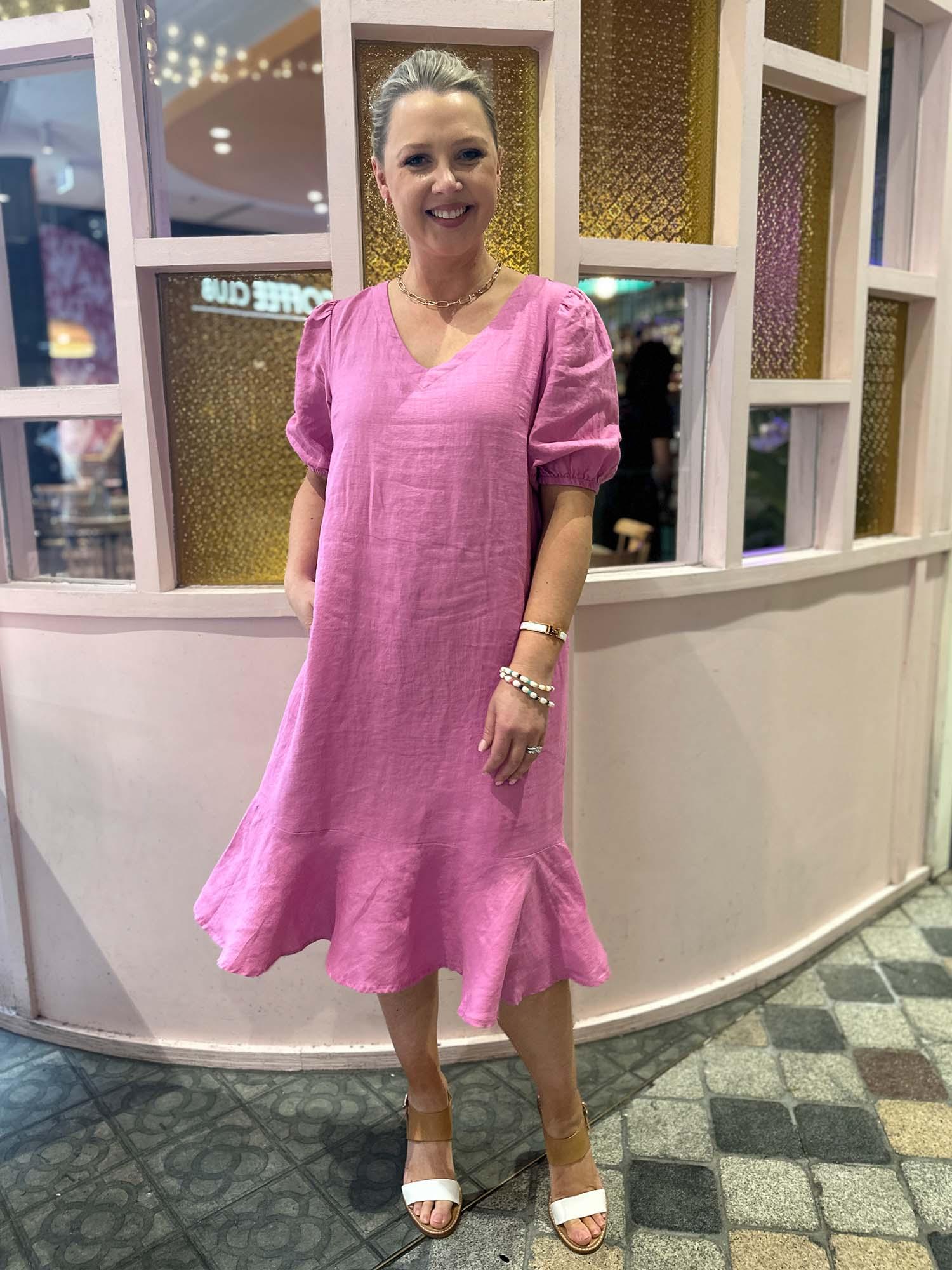 Flute Hem Linen Midi Dress - Orchid