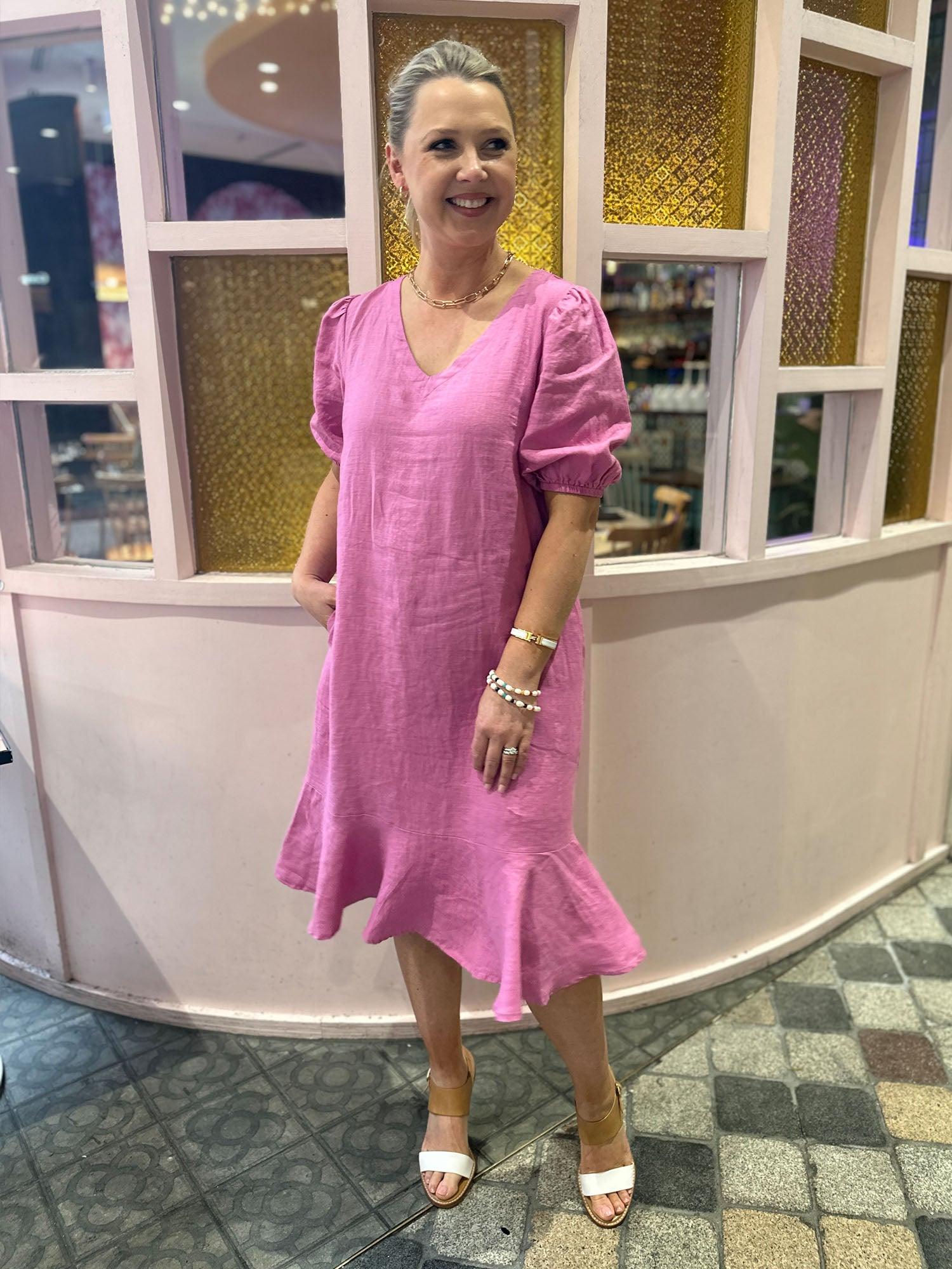 Flute Hem Linen Midi Dress - Orchid