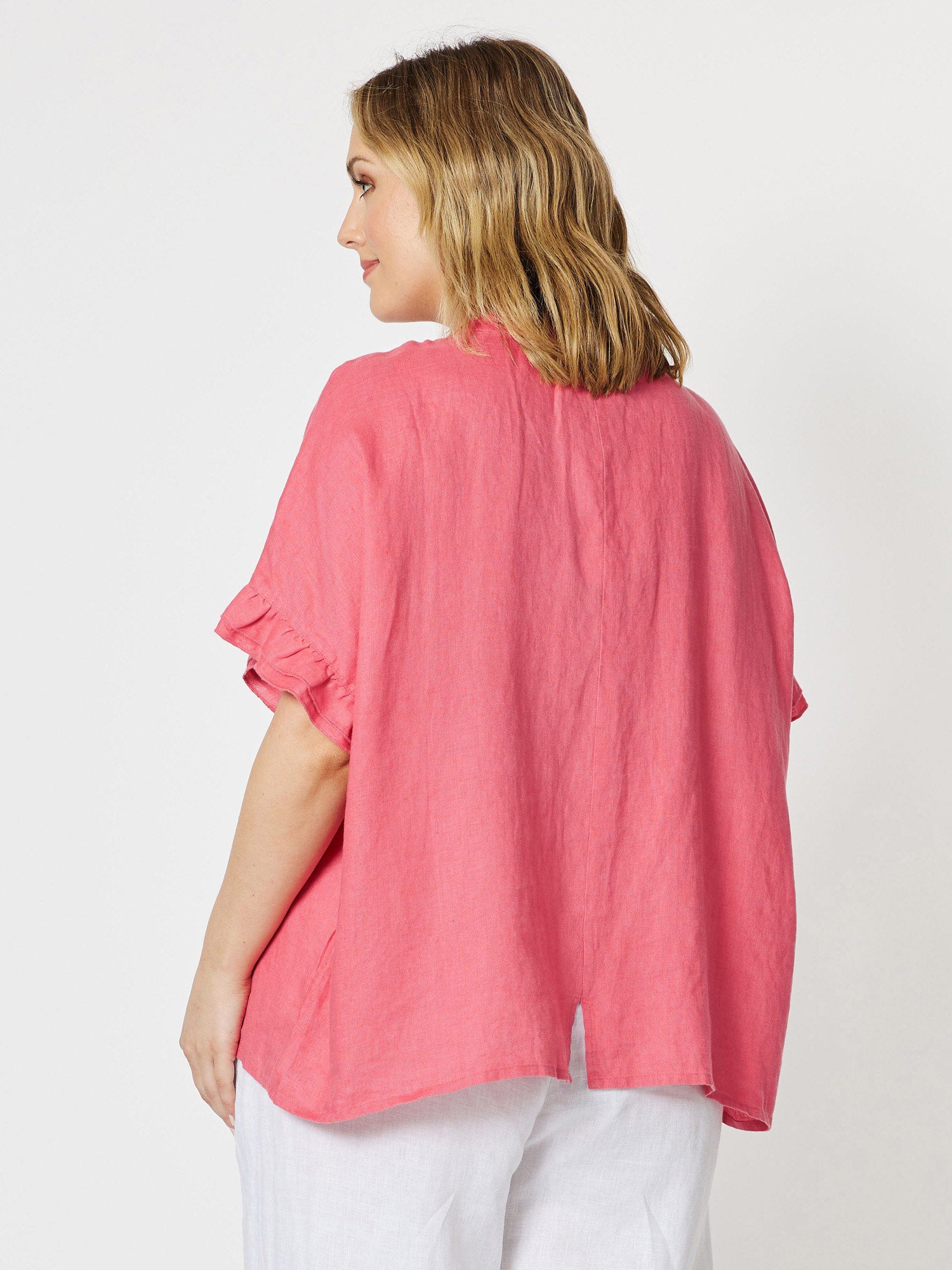 Frilled Sleeve Linen Top - Poppy