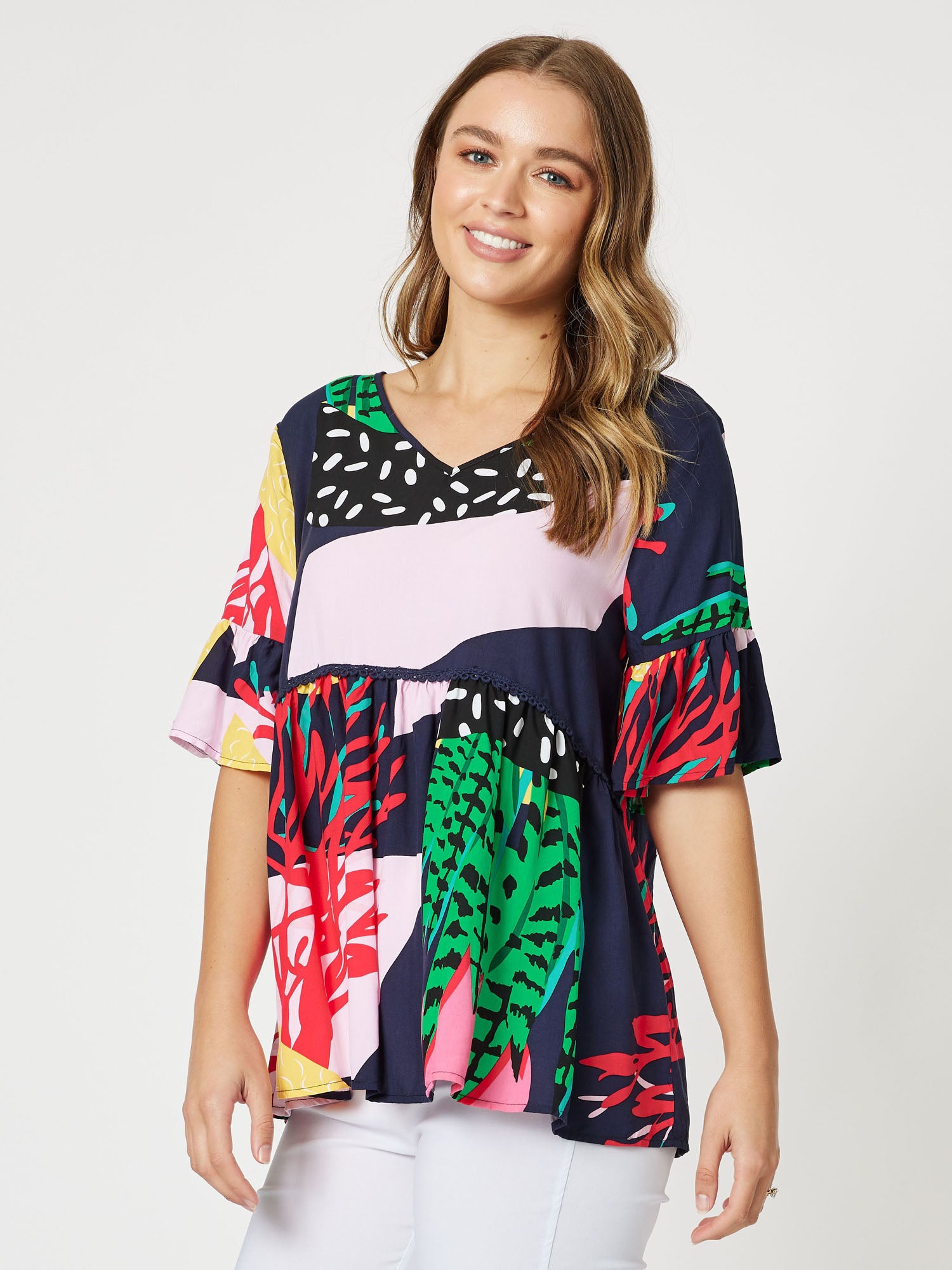 Coral Reef Print Top - Navy