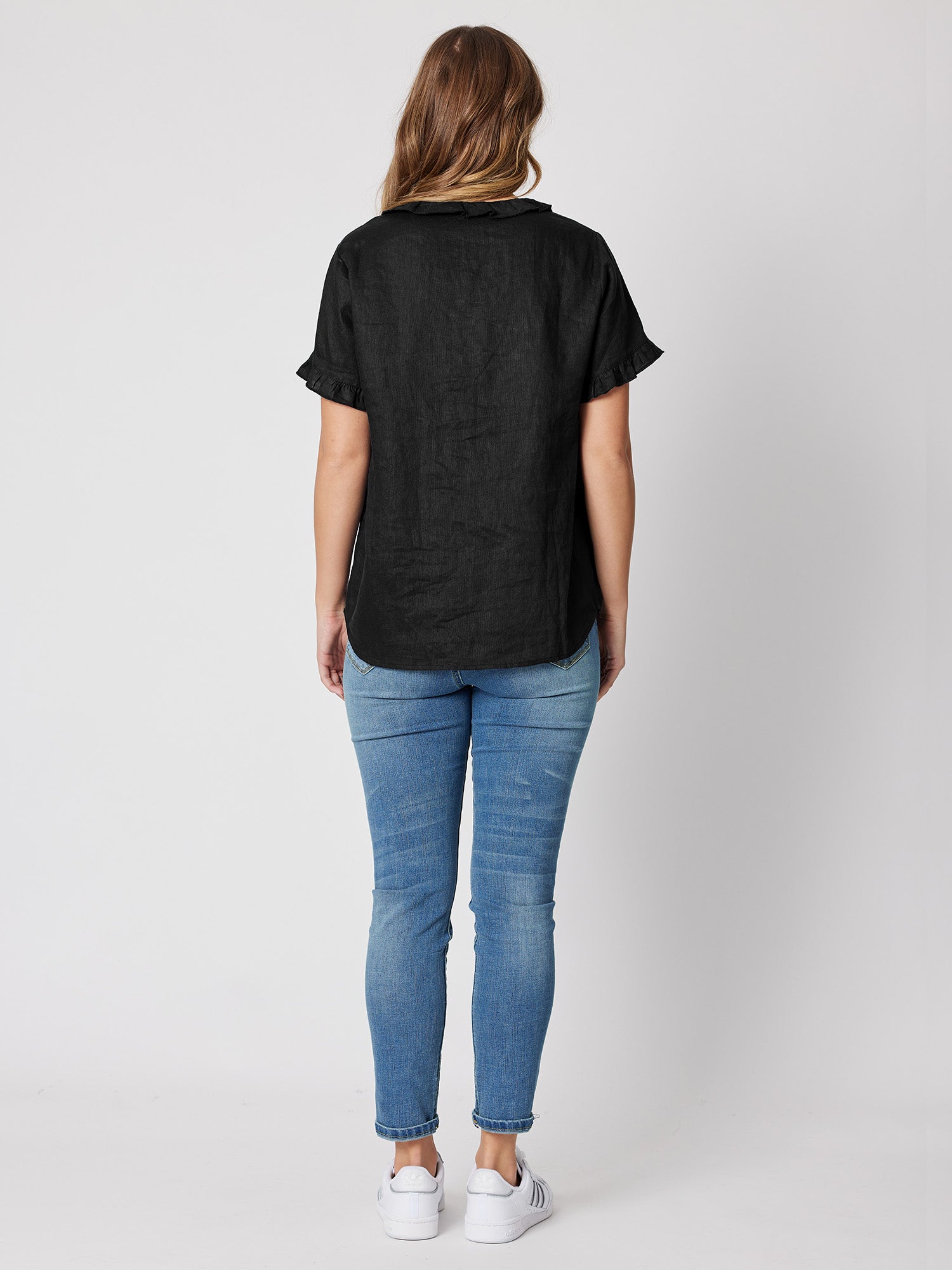 Tiffany Ruffle Linen Shirt - Black