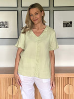 Tiffany Ruffle Linen Top - Celery